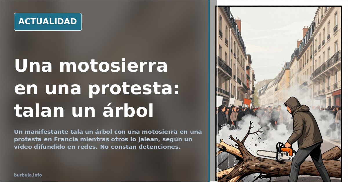 Un manifestante tala un árbol con motosierra en Francia