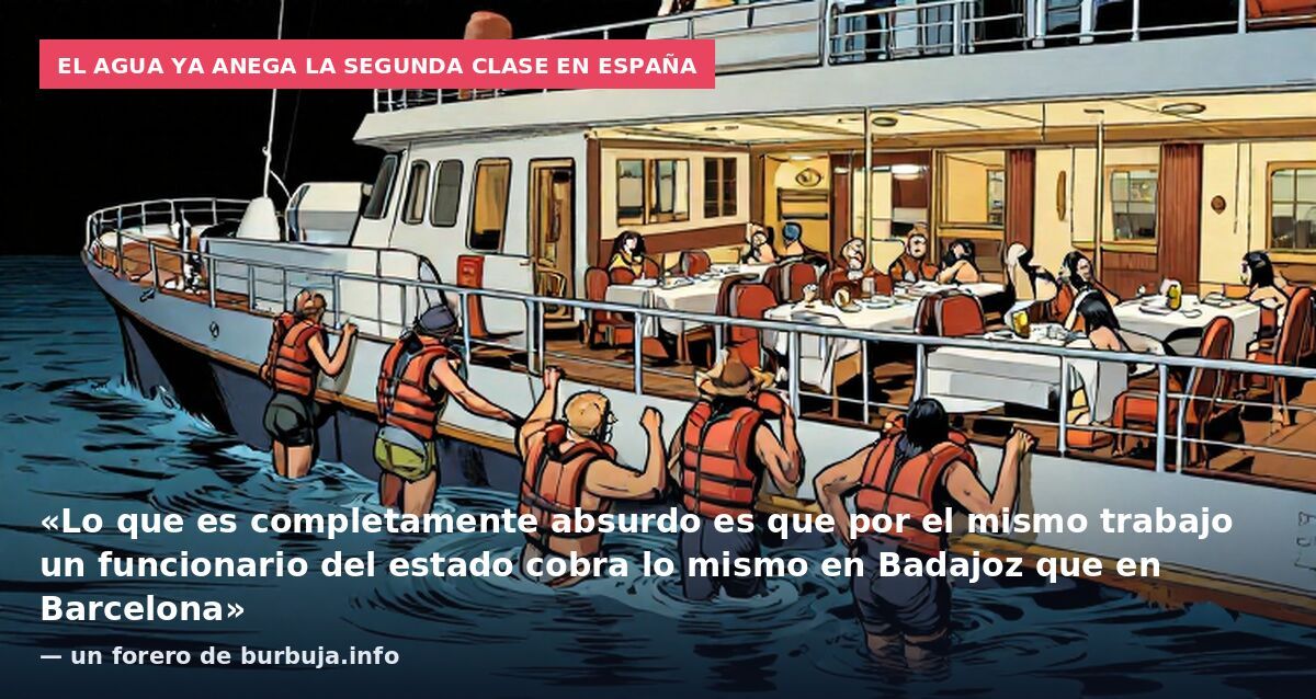 El agua ya anega la segunda clase en España: «Lo que es completamente absurdo es que por el mismo trabajo un funcionario del estado cobra lo mismo en Badajoz que en Barcelona» — un forero de burbuja.info