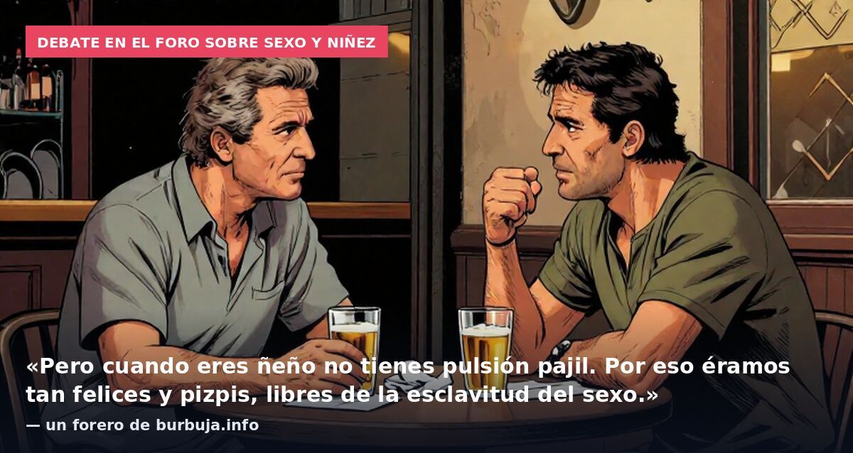 Debate en el foro sobre sexo y niñez: «Pero cuando eres ñeño no tienes pulsión pajil. Por eso éramos tan felices y pizpis, libres de la esclavitud del sexo.» — un forero de burbuja.info