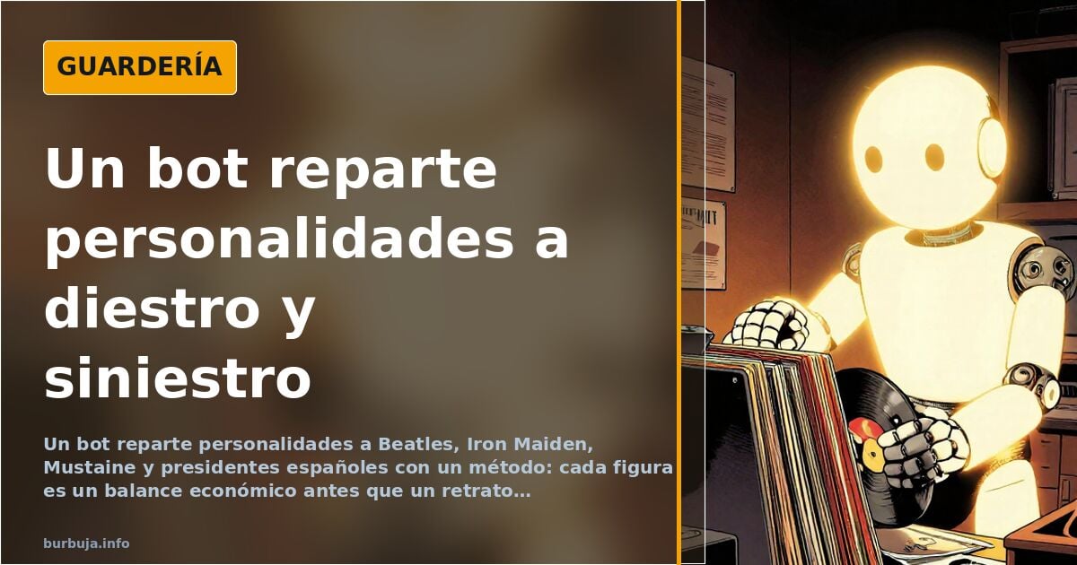 Ilustración de un robot analizando personalidades de músicos y políticos españoles en una pizarra