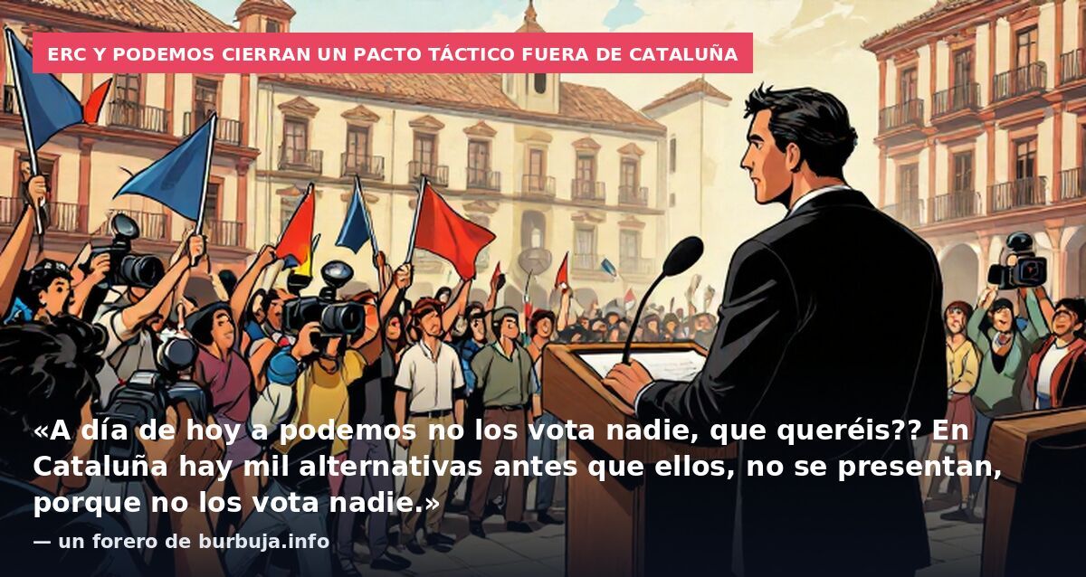 ERC y Podemos cierran un pacto táctico fuera de Cataluña: «A día de hoy a podemos no los vota nadie, que queréis?? En Cataluña hay mil alternativas antes que ellos, no se presentan, porque no los vota nadie.» — un forero de burbuja.info