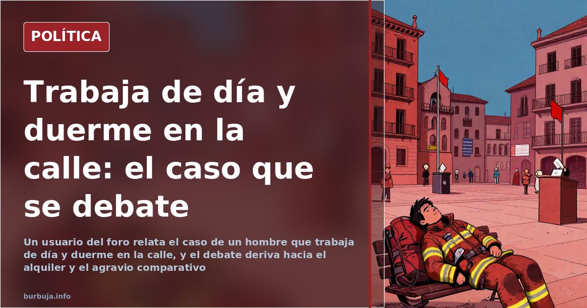 Ilustración editorial de un trabajador con maletín junto a una tienda de campaña en una plaza española, símbolo de la crisis 