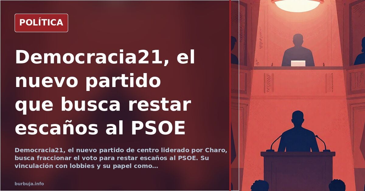Ilustración editorial de una urna electoral con papeletas de Democracia21 y líderes políticos dibujados como caricatura