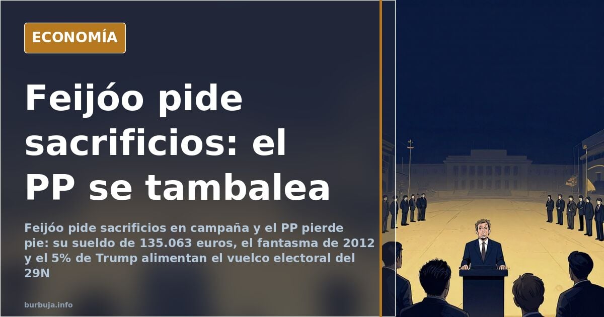 Ilustración editorial de un atril vacío con micrófonos en un mitin del PP