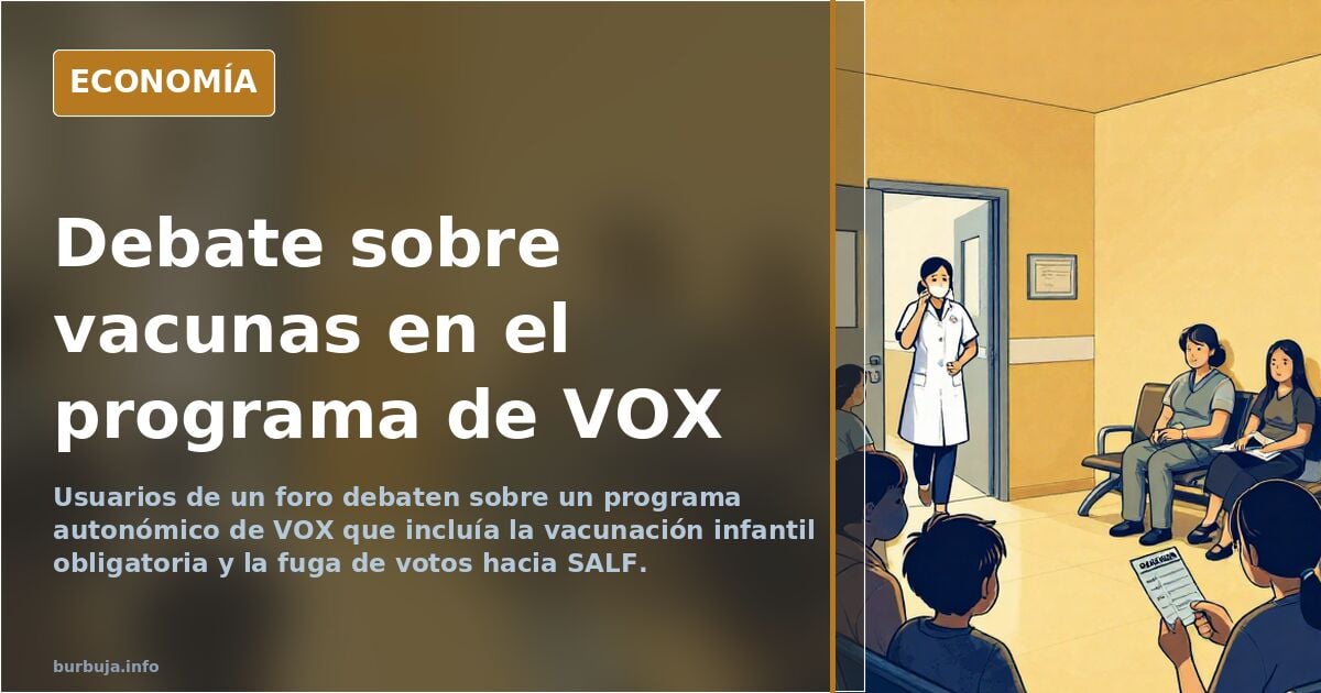 Ilustración editorial de un programa electoral con la palabra vacunación obligatoria subrayada y una papeleta de voto alejánd