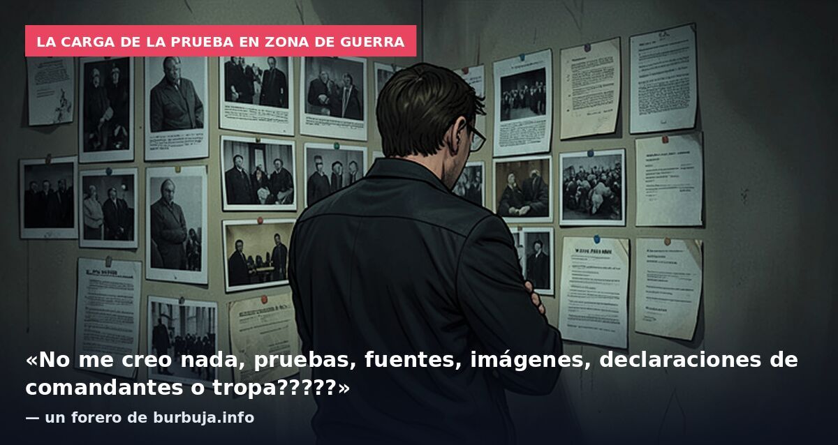 La carga de la prueba en zona de guerra: «No me creo nada, pruebas, fuentes, imágenes, declaraciones de comandantes o tropa?????» — un forero de burbuja.info