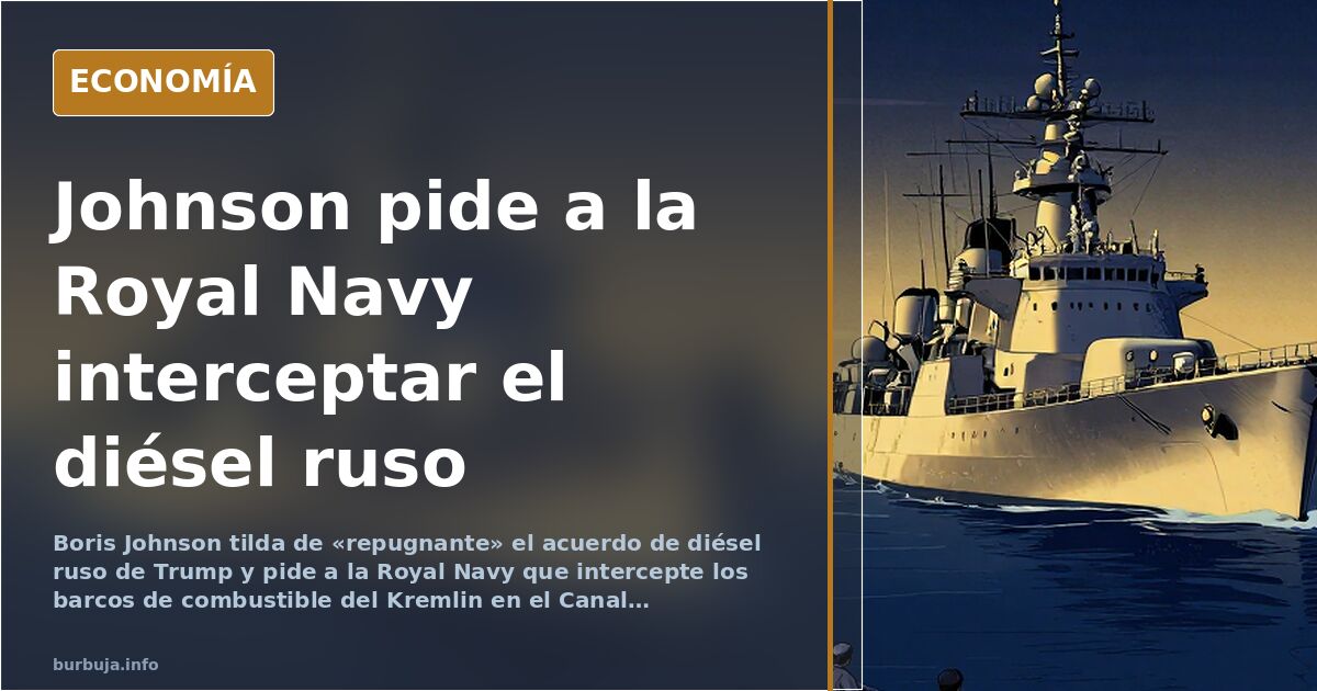 Ilustración editorial de un buque de combustible ruso cruzando el Canal de la Mancha bajo vigilancia naval
