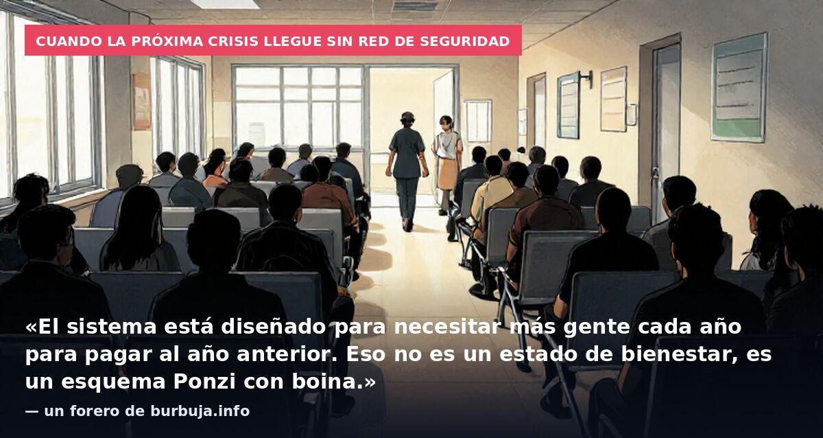 Cuando la próxima crisis llegue sin red de seguridad: «El sistema está diseñado para necesitar más gente cada año para pagar al año anterior. Eso no es un estado de bienestar, es un esquema Ponzi con boina.» — un forero de burbuja.info