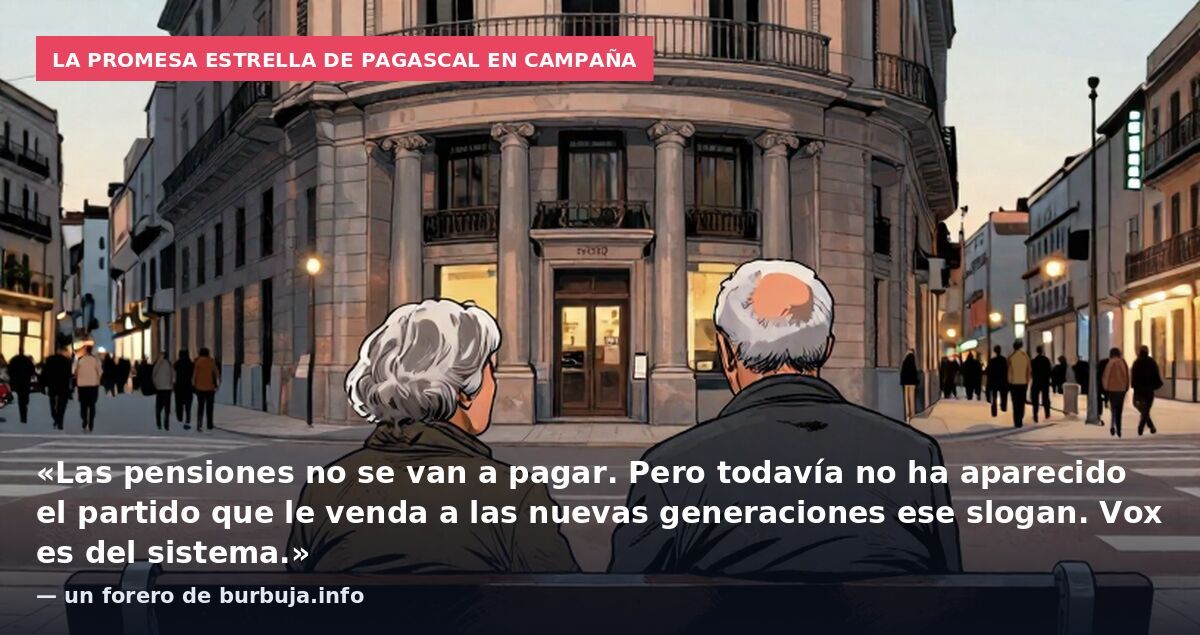 La promesa estrella de Pagascal en campaña: «Las pensiones no se van a pagar. Pero todavía no ha aparecido el partido que le venda a las nuevas generaciones ese slogan. Vox es del sistema.» — un forero de burbuja.info