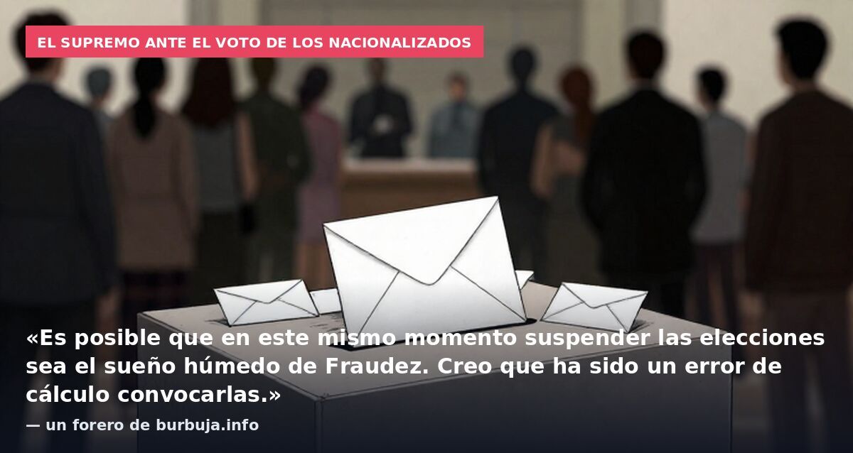 El Supremo ante el voto de los nacionalizados: «Es posible que en este mismo momento suspender las elecciones sea el sueño húmedo de Fraudez. Creo que ha sido un error de cálculo convocarlas.» — un forero de burbuja.info