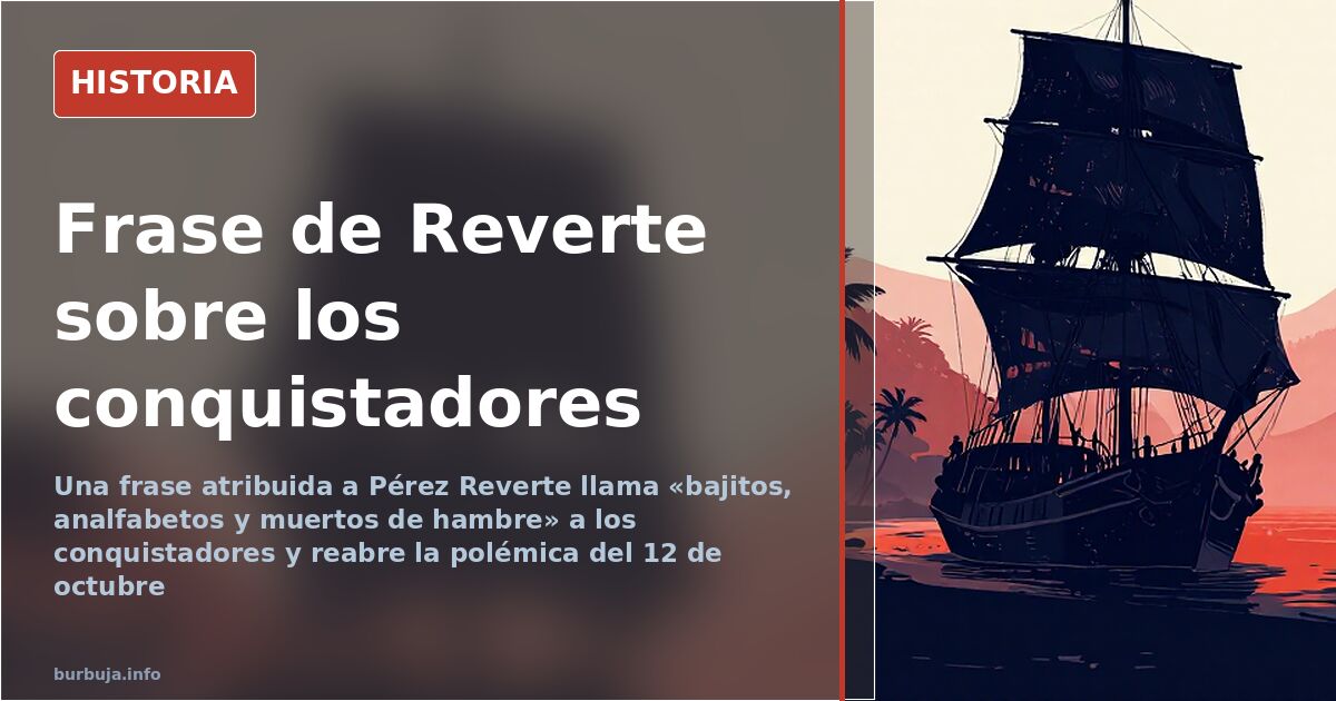 Retrato de Arturo Pérez Reverte junto a una carabela del siglo XVI en una ilustración sobre la conquista de América