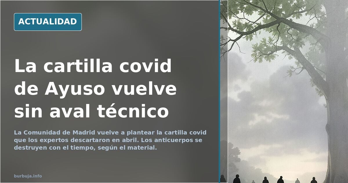 Ilustración editorial de una cartilla covid-19 sobre una mesa de despacho con documentos oficiales y un sello de la Comunidad