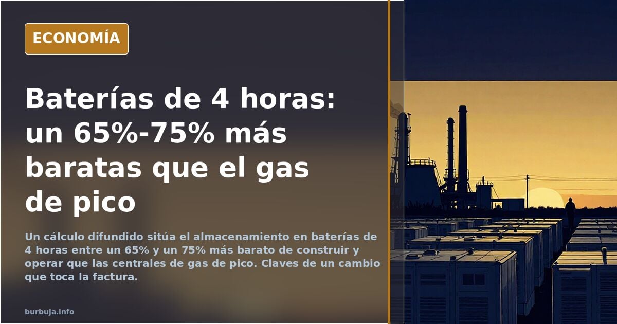 El almacenamiento en baterías de 4 horas es ya entre un 65% y un 75% más barato de construir y operar que centrales de gas