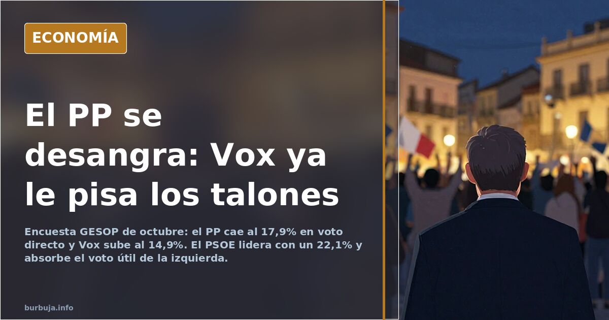 Gráfico de barras con la intención de voto de PSOE, PP y Vox según la encuesta GESOP de octubre