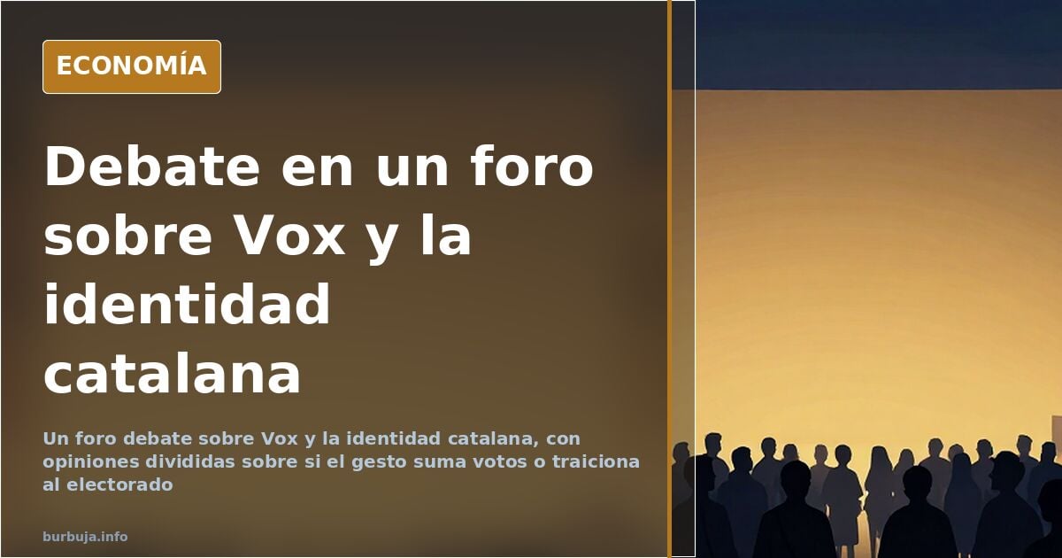 Dirigente de VOX hablando en catalán ante un atril con la bandera de España y la senyera al fondo