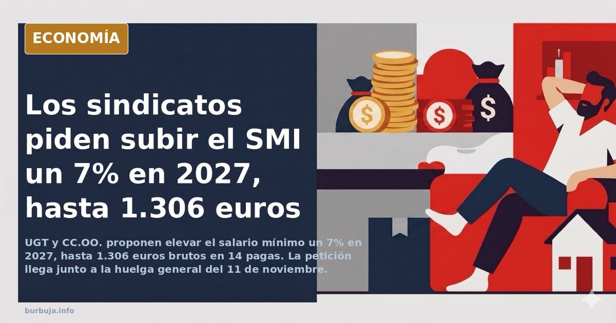 Los sindicatos piden subir el SMI a 1.306€ brutos en 14 pagas en 2027