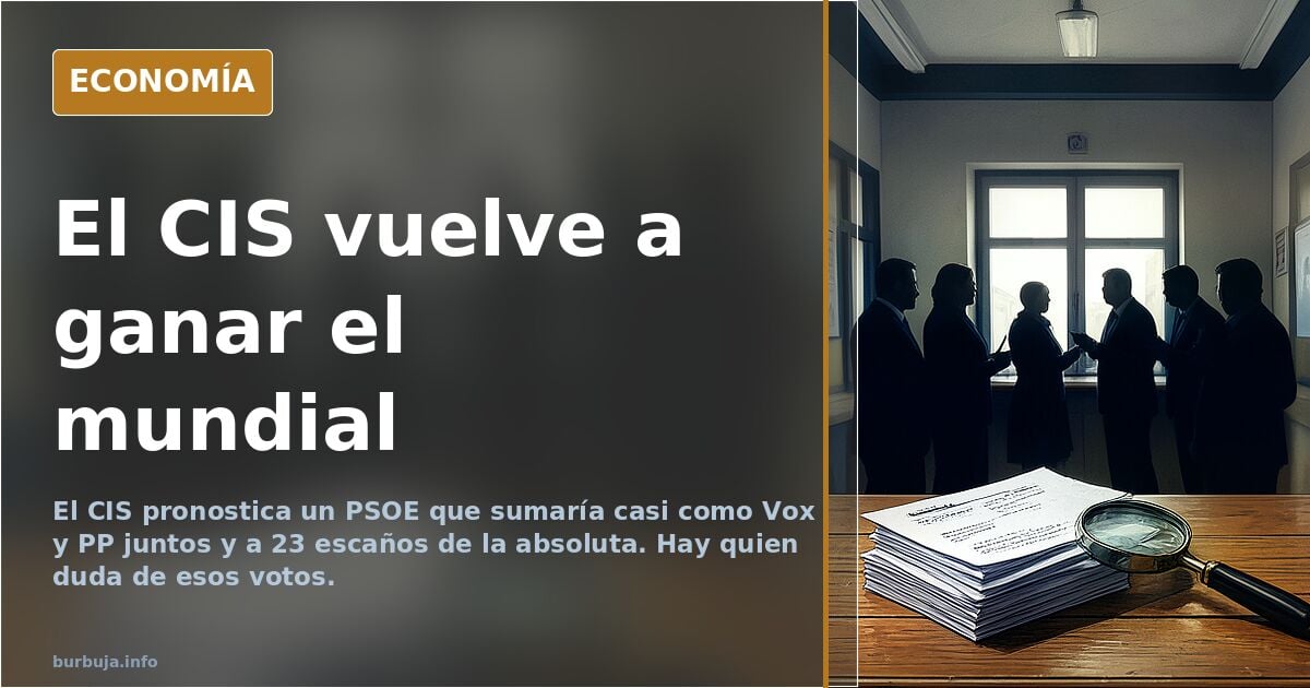 Gráfico de barras con escaños del CIS y papeletas electorales sobre fondo azul marino y dorado