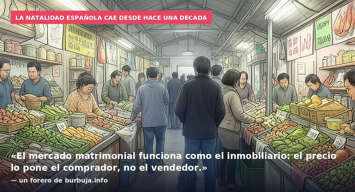 La natalidad española cae desde hace una década: «El mercado matrimonial funciona como el inmobiliario: el precio lo pone el comprador, no el vendedor.» — un forero de burbuja.info