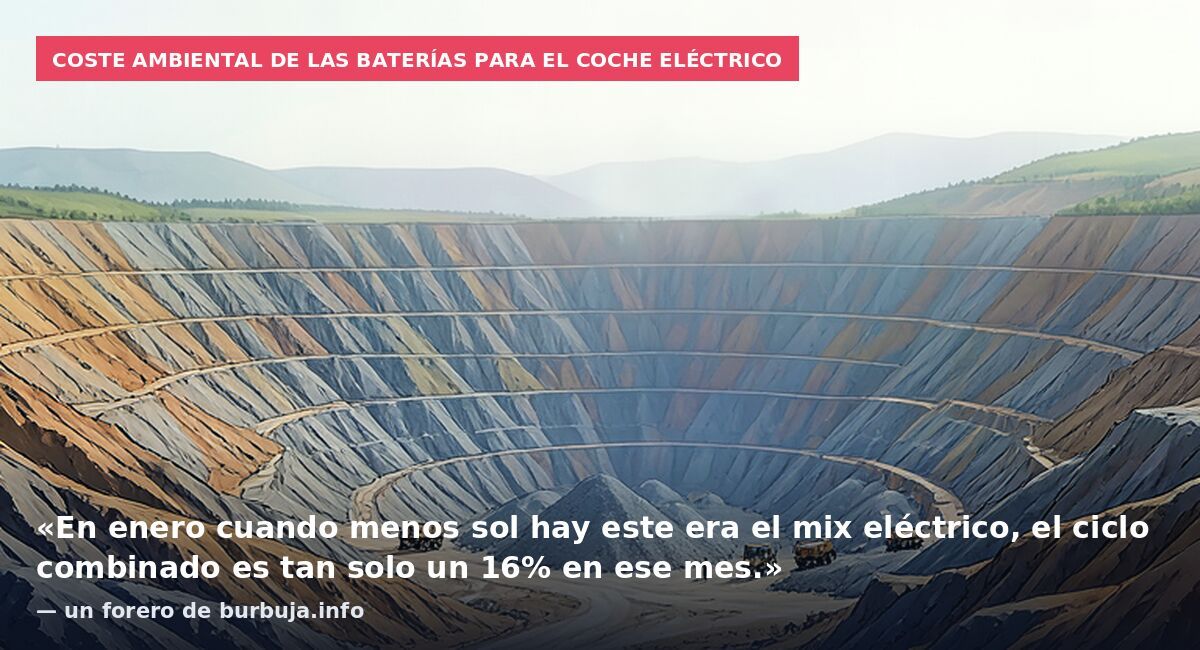 Coste ambiental de las baterías para el coche eléctrico: «En enero cuando menos sol hay este era el mix eléctrico, el ciclo combinado es tan solo un 16% en ese mes.» — un forero de burbuja.info