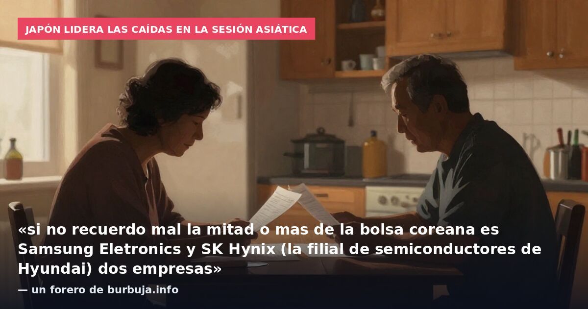 Japón lidera las caídas en la sesión asiática: «si no recuerdo mal la mitad o mas de la bolsa coreana es Samsung Eletronics y SK Hynix (la filial de semiconductores de Hyundai) dos empresas» — un forero de burbuja.info