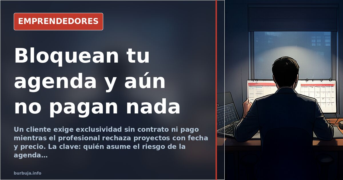 Profesional revisando una agenda con reuniones bloqueadas y un contrato sin firmar sobre la mesa