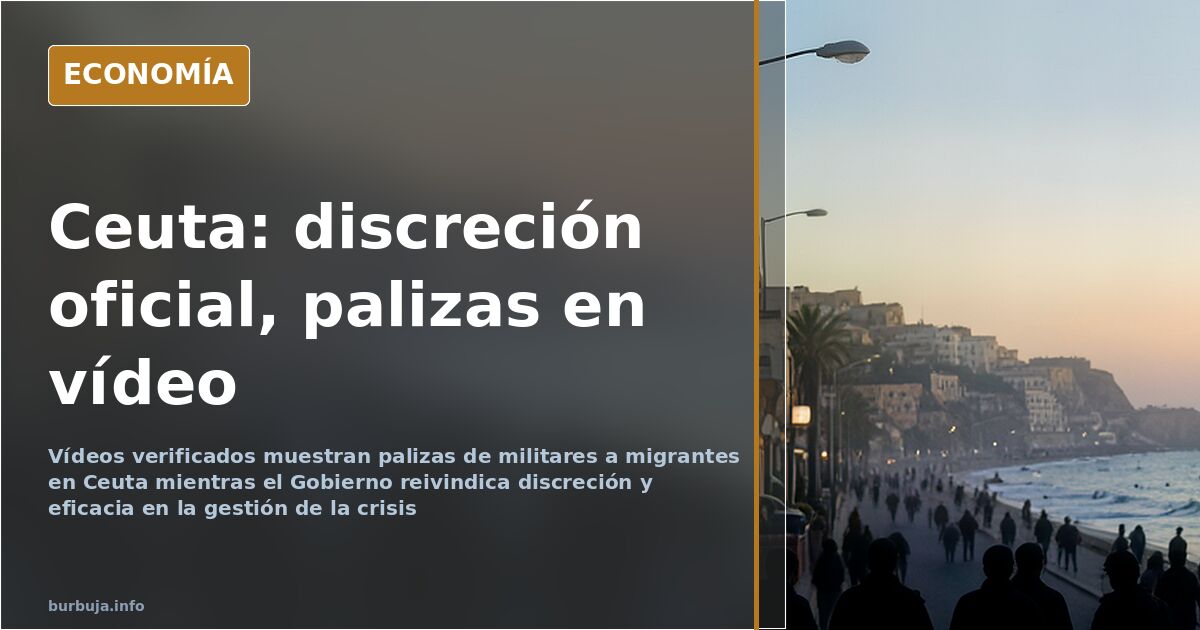Ilustración editorial de la crisis migratoria en Ceuta con siluetas de migrantes y buques de guerra en aguas de la ciudad aut