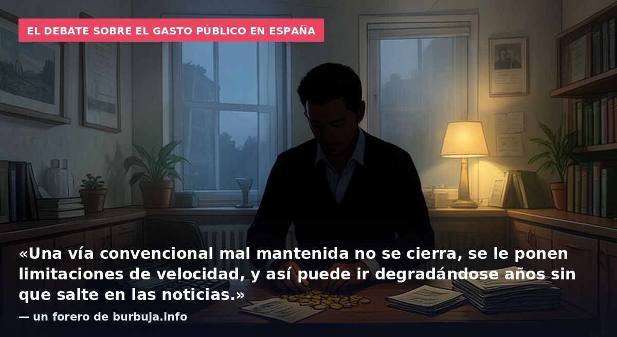 El debate sobre el gasto público en España: «Una vía convencional mal mantenida no se cierra, se le ponen limitaciones de velocidad, y así puede ir degradándose años sin que salte en las noticias.» — un forero de burbuja.info