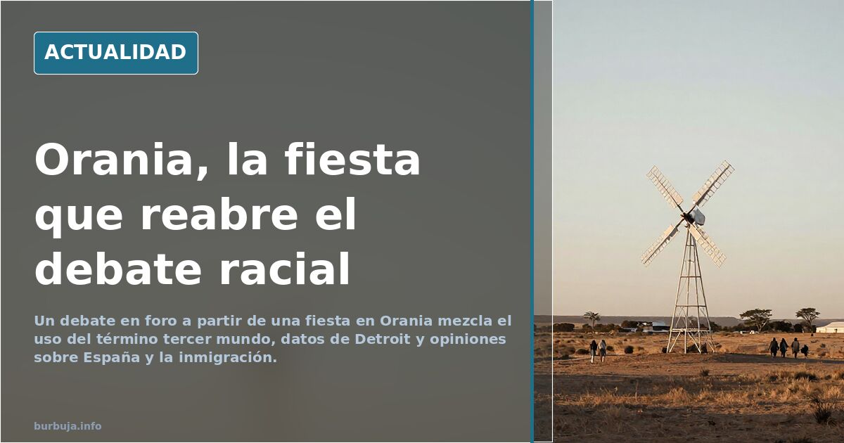 Calle de Orania con casas bajas afrikáneres, bandera sudafricana y paisaje semidesértico del Karoo junto al río Orange