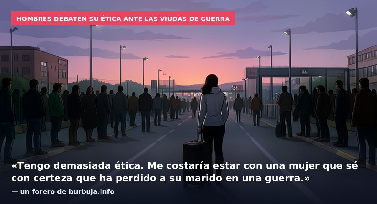 Hombres debaten su ética ante las viudas de guerra: «Tengo demasiada ética. Me costaría estar con una mujer que sé con certeza que ha perdido a su marido en una guerra.» — un forero de burbuja.info