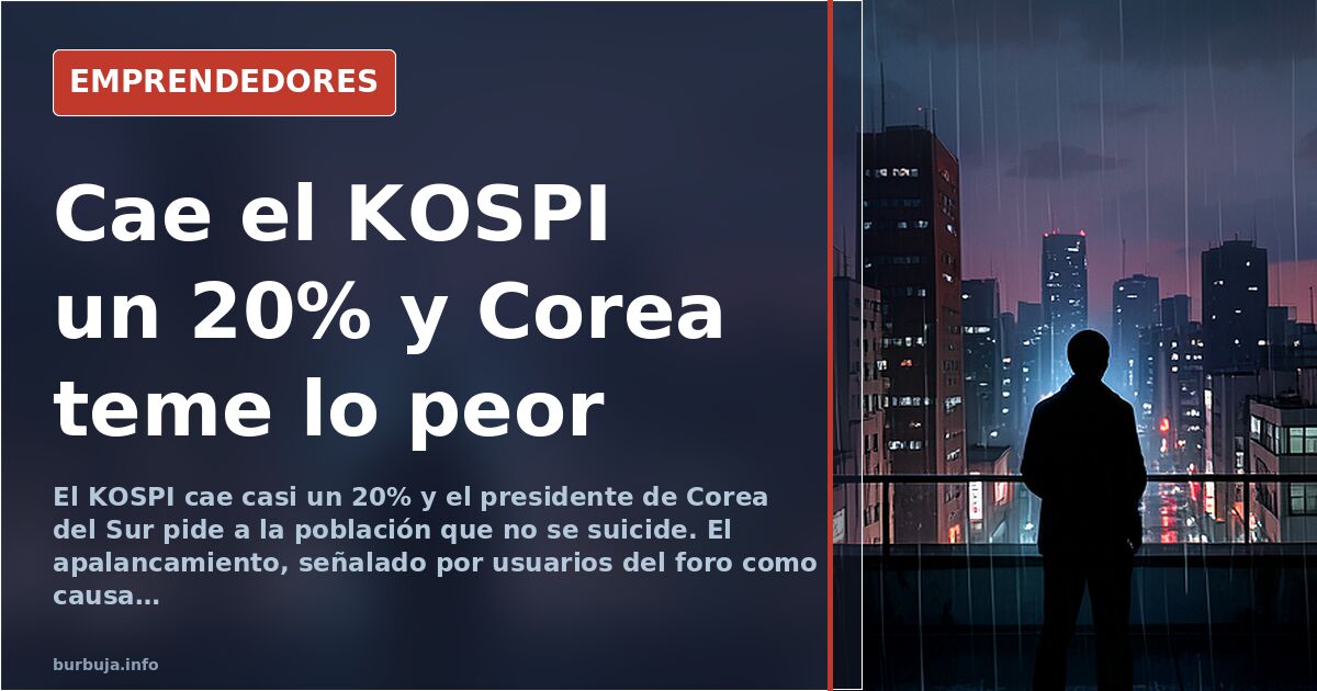 Gráfico del índice KOSPI en caída con la bandera de Corea del Sur al fondo