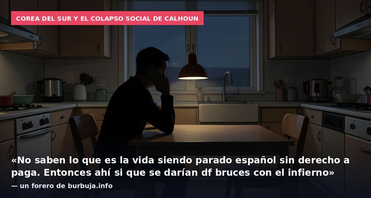 Corea del Sur y el colapso social de Calhoun: «No saben lo que es la vida siendo parado español sin derecho a paga. Entonces ahí si que se darían df bruces con el infierno» — un forero de burbuja.info