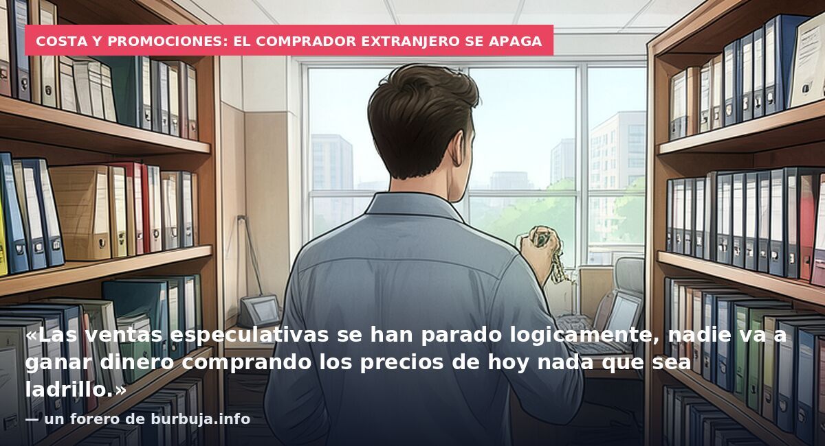 Costa y promociones: el comprador extranjero se apaga: «Las ventas especulativas se han parado logicamente, nadie va a ganar dinero comprando los precios de hoy nada que sea ladrillo.» — un forero de burbuja.info