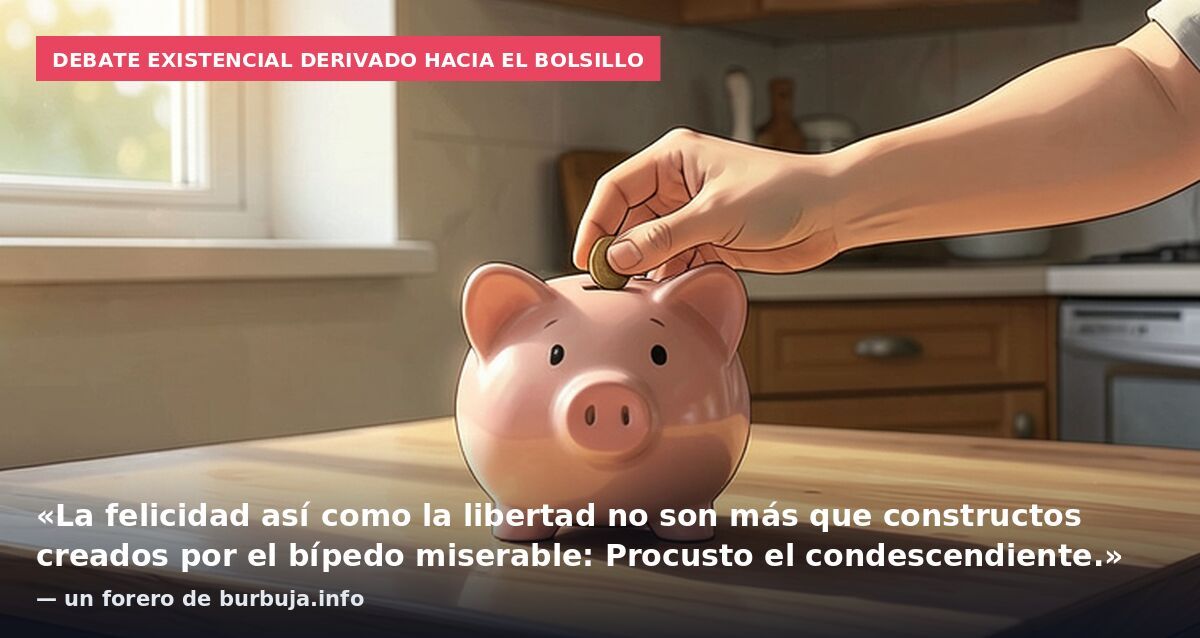 Debate existencial derivado hacia el bolsillo: «La felicidad así como la libertad no son más que constructos creados por el bípedo miserable: Procusto el condescendiente.» — un forero de burbuja.info