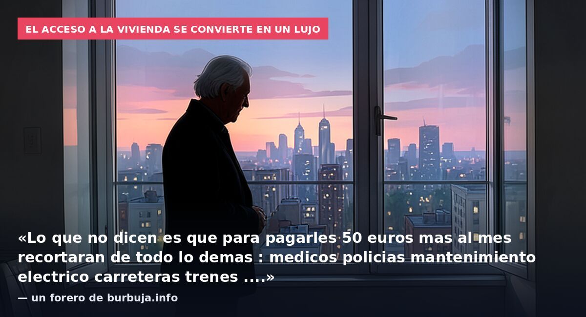 El acceso a la vivienda se convierte en un lujo: «Lo que no dicen es que para pagarles 50 euros mas al mes recortaran de todo lo demas : medicos policias mantenimiento electrico carreteras trenes ....» — un forero de burbuja.info