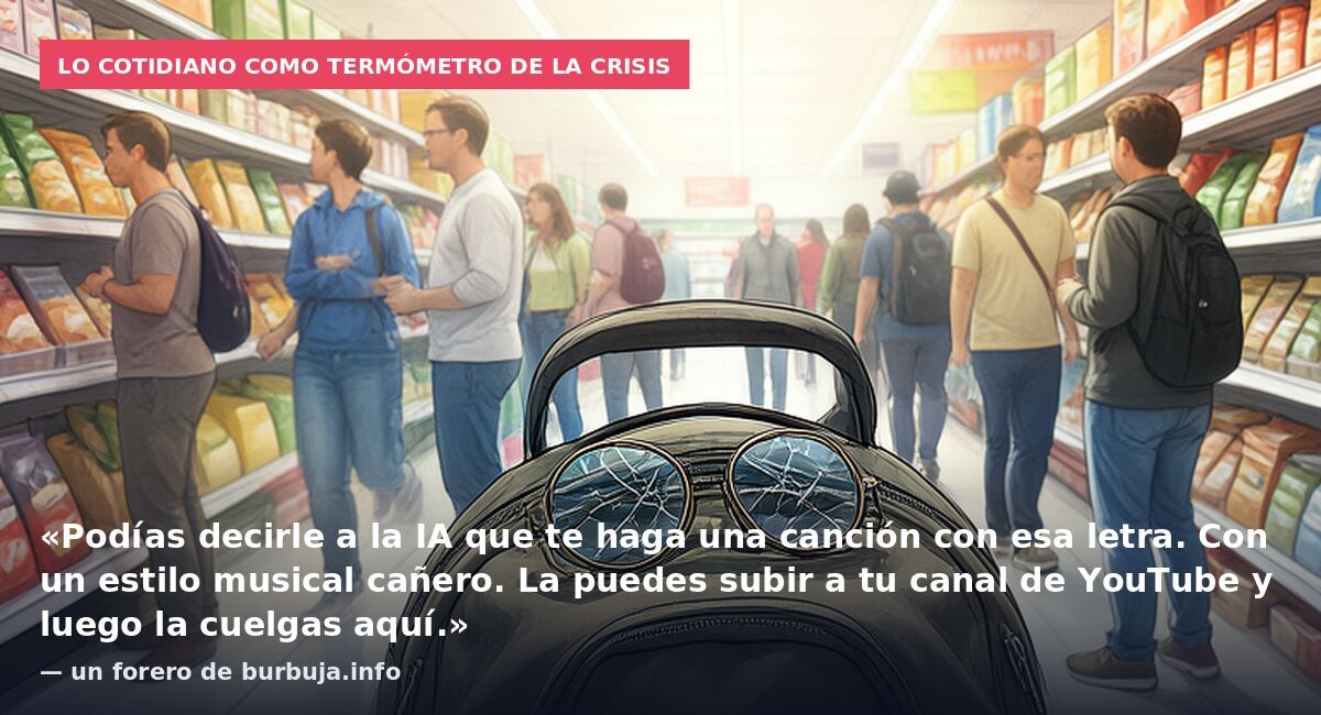 Lo cotidiano como termómetro de la crisis: «Podías decirle a la IA que te haga una canción con esa letra. Con un estilo musical cañero. La puedes subir a tu canal de YouTube y luego la cuelgas aquí.» — un forero de burbuja.info