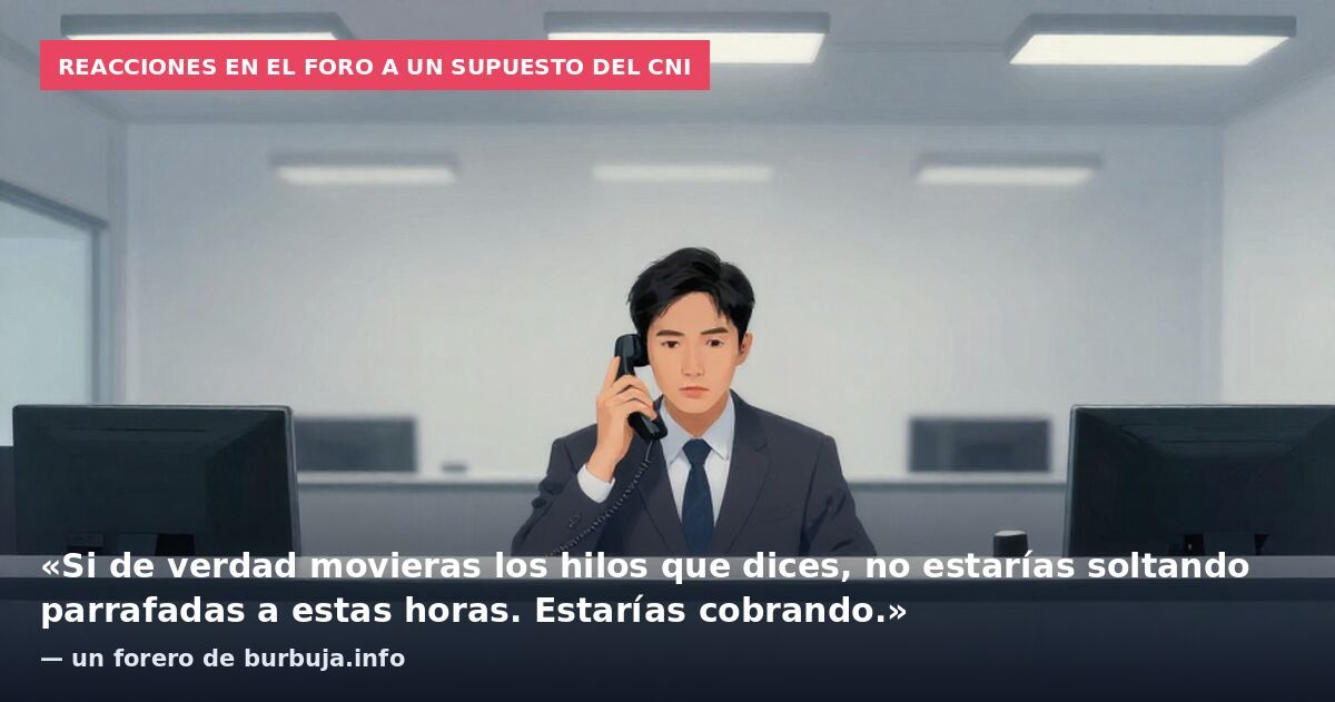 Reacciones en el foro a un supuesto del CNI: «Si de verdad movieras los hilos que dices, no estarías soltando parrafadas a estas horas. Estarías cobrando.» — un forero de burbuja.info