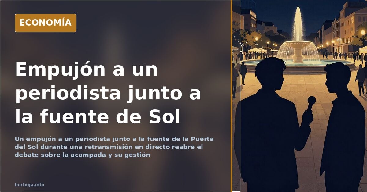 Un hombre empuja a un reportero hacia la fuente de Sol en directo