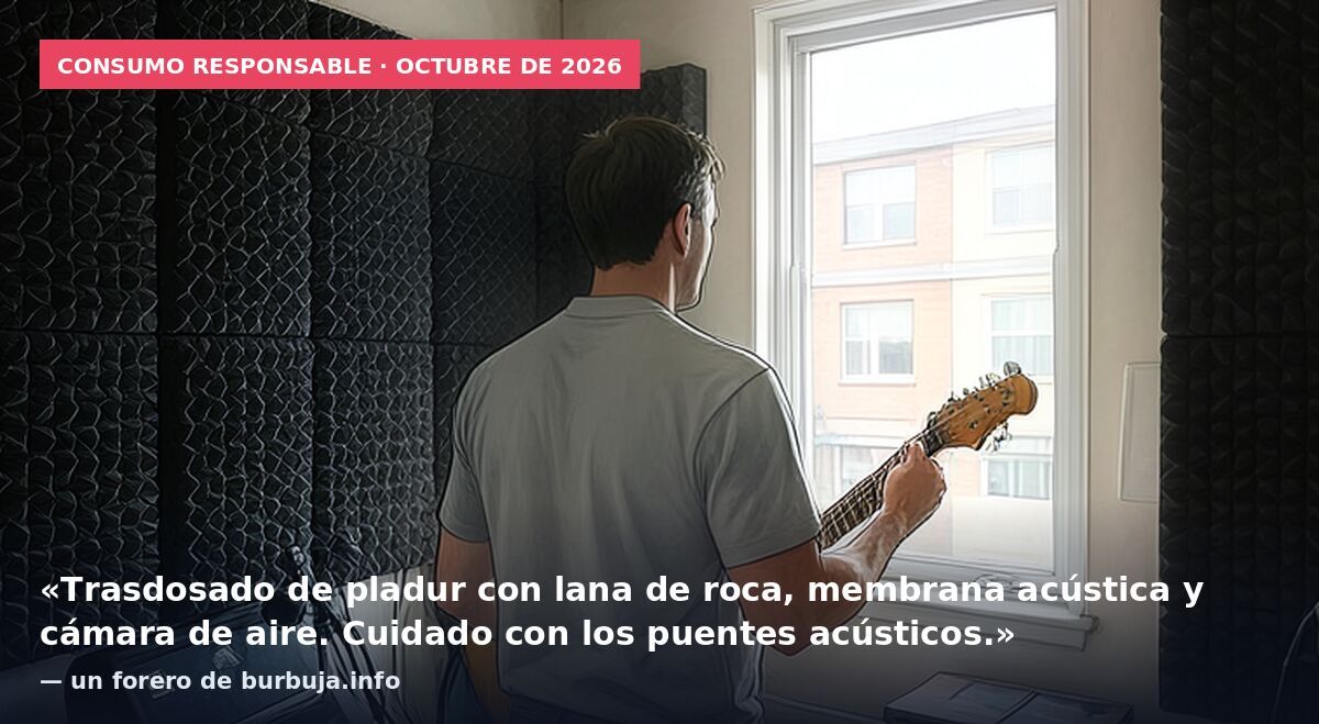 Consumo responsable · octubre de 2026: «Trasdosado de pladur con lana de roca, membrana acústica y cámara de aire. Cuidado con los puentes acústicos.» — un forero de burbuja.info