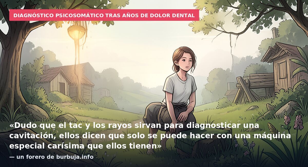 Diagnóstico psicosomático tras años de dolor dental: «Dudo que el tac y los rayos sirvan para diagnosticar una cavitación, ellos dicen que solo se puede hacer con una máquina especial carísima que ellos tienen» — un forero de burbuja.info