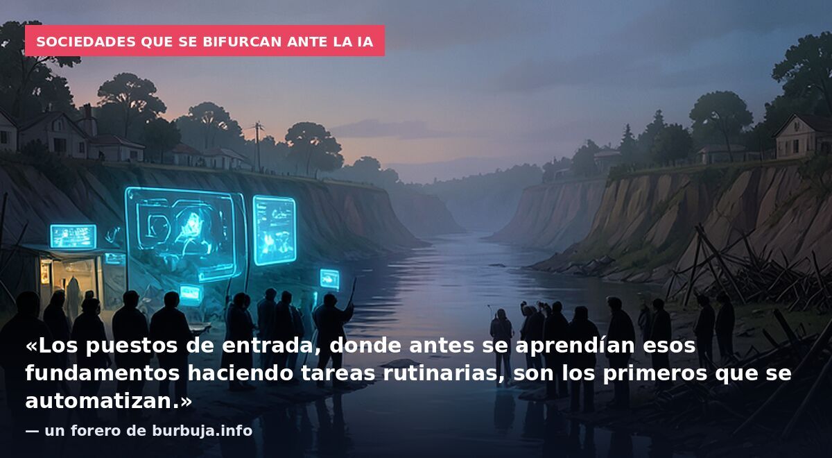 Sociedades que se bifurcan ante la IA: «Los puestos de entrada, donde antes se aprendían esos fundamentos haciendo tareas rutinarias, son los primeros que se automatizan.» — un forero de burbuja.info
