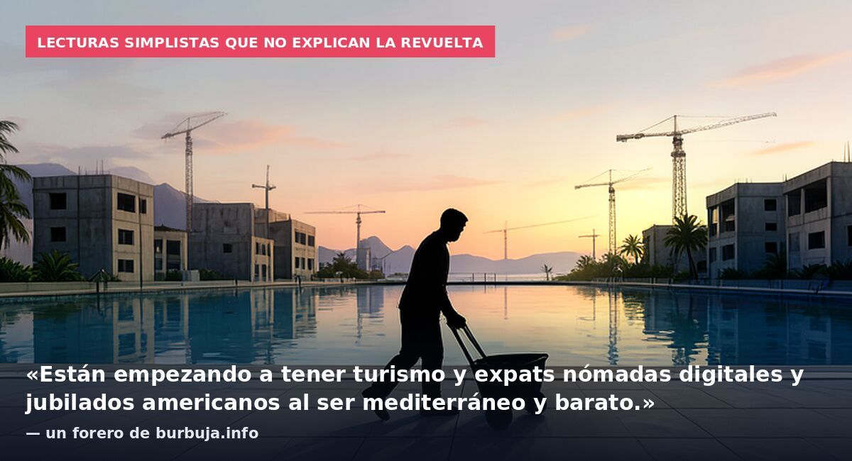 Lecturas simplistas que no explican la revuelta: «Están empezando a tener turismo y expats nómadas digitales y jubilados americanos al ser mediterráneo y barato.» — un forero de burbuja.info