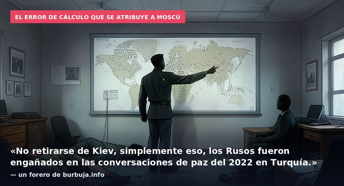 El error de cálculo que se atribuye a Moscú: «No retirarse de Kiev, simplemente eso, los Rusos fueron engañados en las conversaciones de paz del 2022 en Turquía.» — un forero de burbuja.info