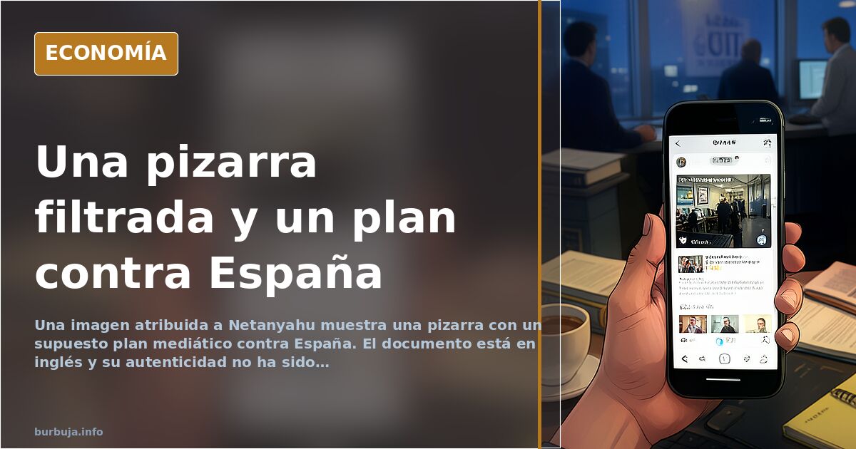 Pizarra con anotaciones en inglés sobre un supuesto plan mediático contra España atribuido a Netanyahu
