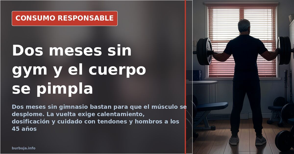 Hombre de mediana edad entrenando con mancuernas en un gimnasio durante su vuelta al entrenamiento de hipertrofia