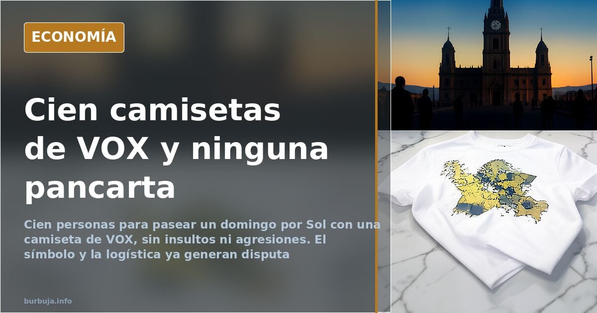 Una camiseta con un mapa de España doblada sobre una mesa de mármol, con la Puerta del Sol al fondo