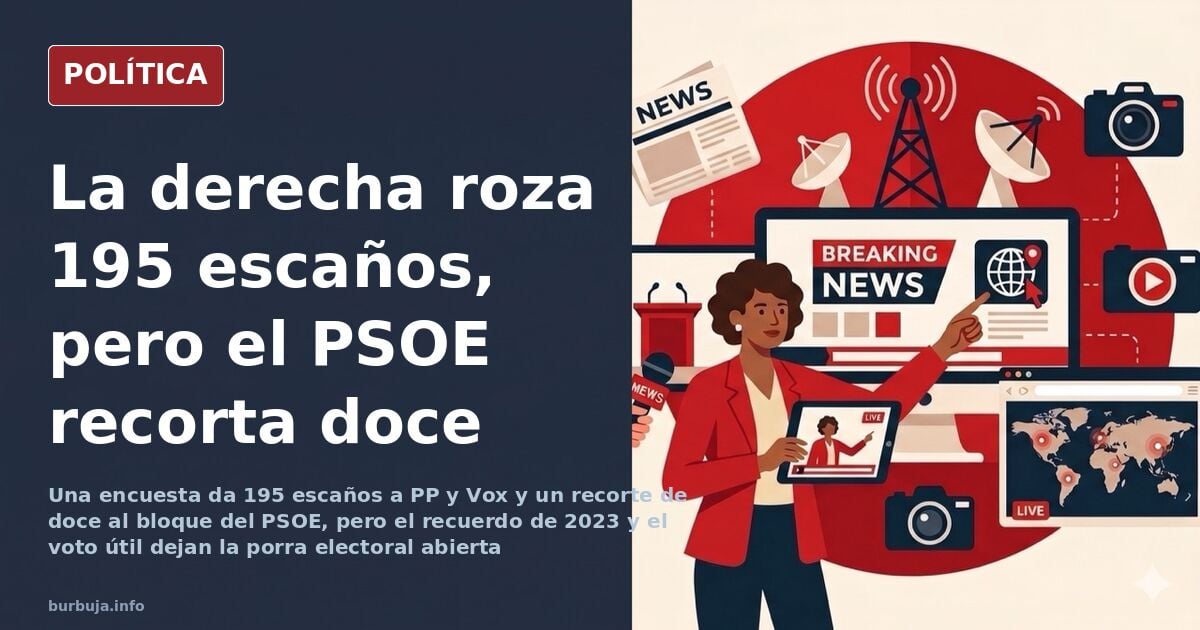 Ilustración editorial de urnas y escaños parlamentarios en rojo y azul para la encuesta de elecciones generales 2026