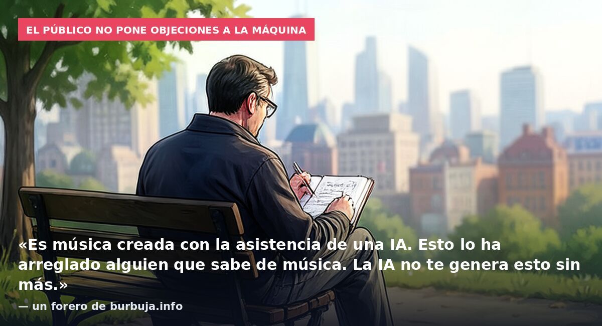 El público no pone objeciones a la máquina: «Es música creada con la asistencia de una IA. Esto lo ha arreglado alguien que sabe de música. La IA no te genera esto sin más.» — un forero de burbuja.info