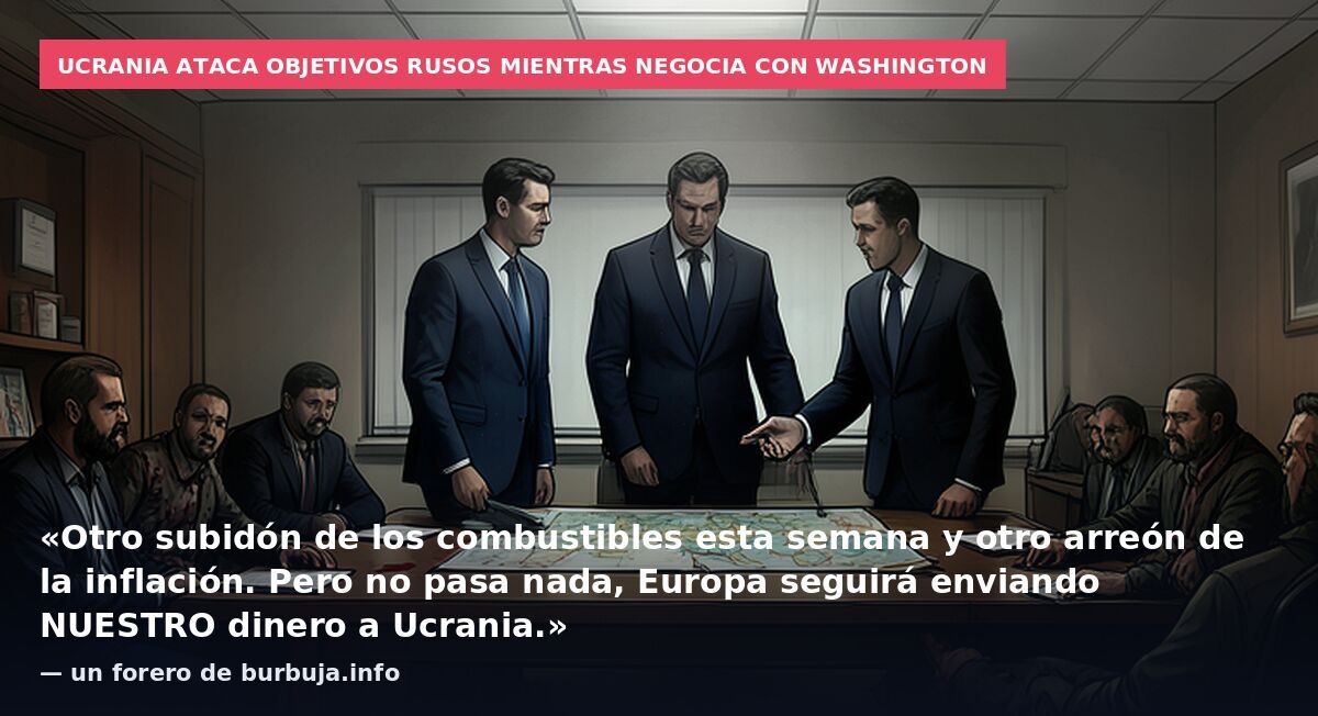 Ucrania ataca objetivos rusos mientras negocia con Washington: «Otro subidón de los combustibles esta semana y otro arreón de la inflación. Pero no pasa nada, Europa seguirá enviando NUESTRO dinero a Ucrania.» — un forero de burbuja.info