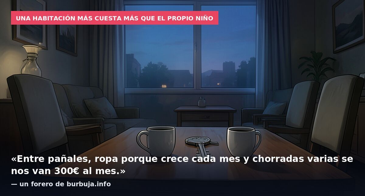 Una habitación más cuesta más que el propio niño: «Entre pañales, ropa porque crece cada mes y chorradas varias se nos van 300€ al mes.» — un forero de burbuja.info