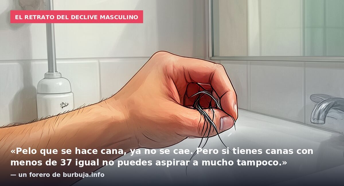 El retrato del declive masculino: «Pelo que se hace cana, ya no se cae. Pero si tienes canas con menos de 37 igual no puedes aspirar a mucho tampoco.» — un forero de burbuja.info